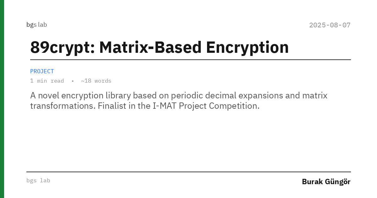 89crypt: Matrix-Based Encryption | BGs Labs